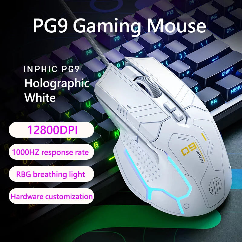 Inphic PG9 Wired Mouse 75g Lightweight Gaming Mouse for Esports Games 12800DPI 6 Buttons RGB light effect