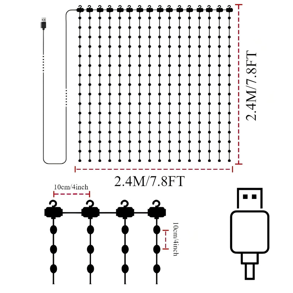 Smart LED RGB Curtain Lights USB App Control String  Music Sync DIY Pattern and Text Programmable Fairy Lights for Christmas