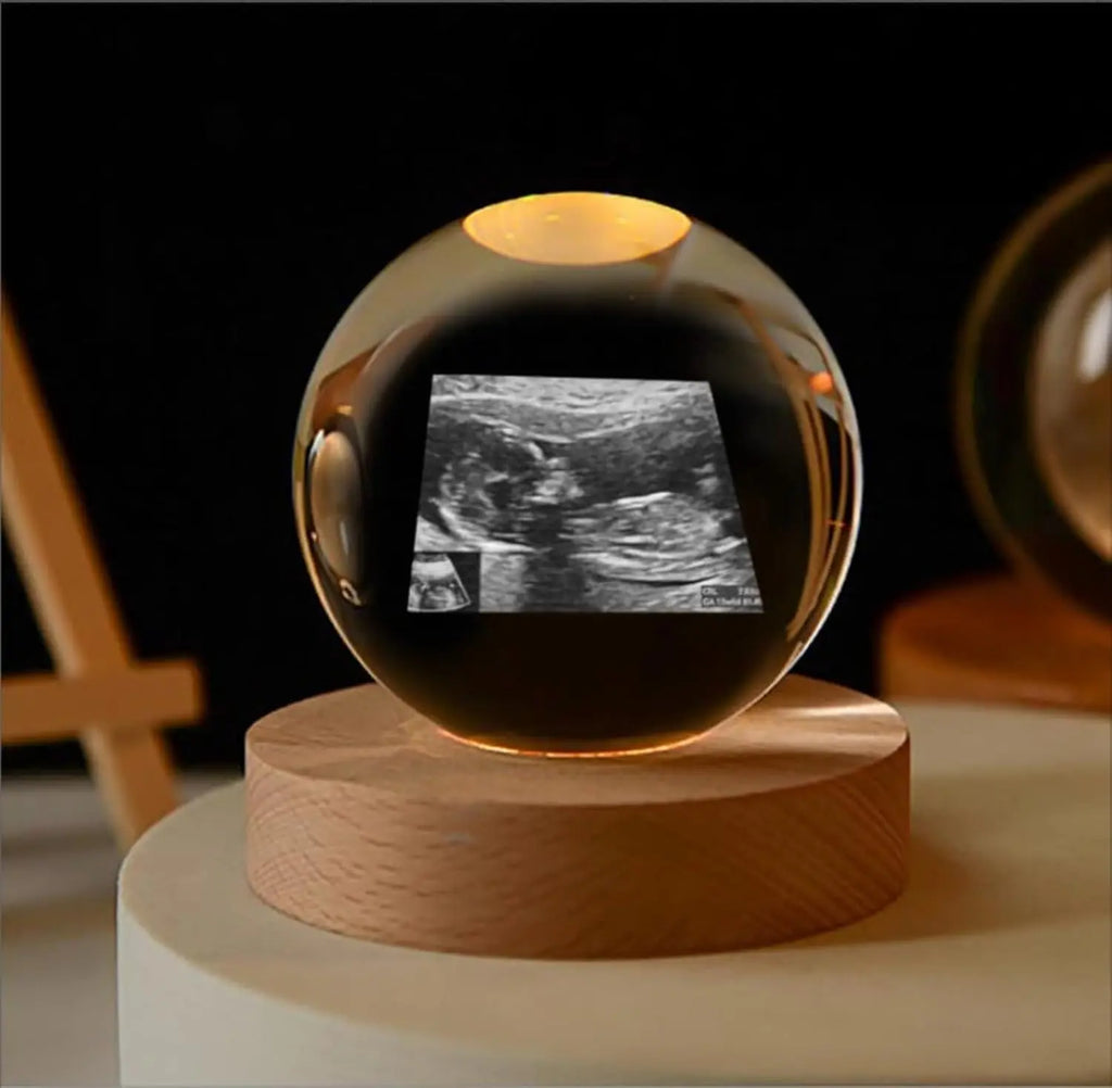 Custom Photo Night Light  Personalized 2D Crystal Ball LED Lamp for Baby Ultrasound Wedding Couple Parents Pet Desk Decor Gift