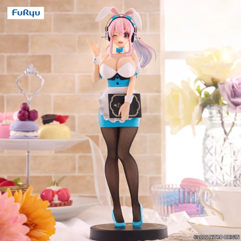 In Stock FuRyu Original Genuine Super Sonico BiCute Bunnies Figure Waitress Light Blue Ver. 28cm Sexy Model Toy Figure Xmas Gift