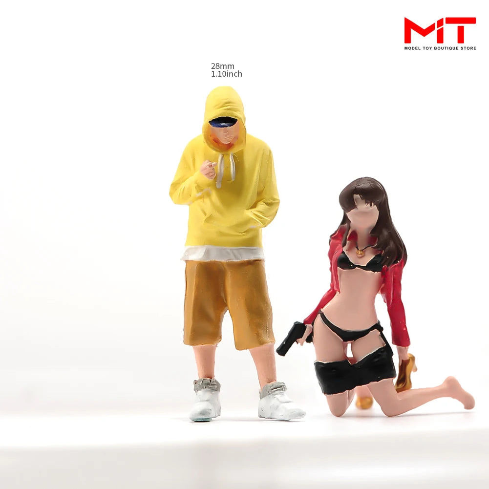 Handgefertigte Miniaturen im Maßstab 1:24, 1:43, 1:64, 1:87: Bemaltes kniendes Mädchen, Junge in Freizeitkleidung, DIY-Kreativ-Szenen-Requisiten, Figuren, Modellfigur