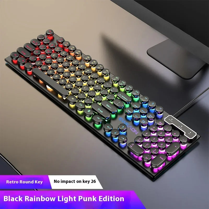 Пънк стил механична клавиатура 104 клавиша USB кабелна геймърска клавиатура RGB подсветка за компютър, лаптоп, геймъри, кабелна клавиатура Plug and Play