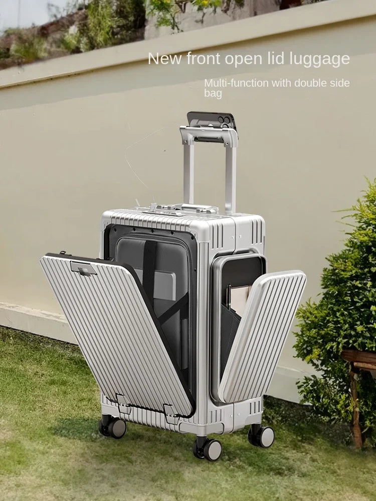 Neuer multifunktionaler Gepäckkoffer mit drei Öffnungen und Frontöffnung, 20-Zoll-Träger, PC, Doppelseitentaschen, 24 Reisekoffer mit großer Kapazität