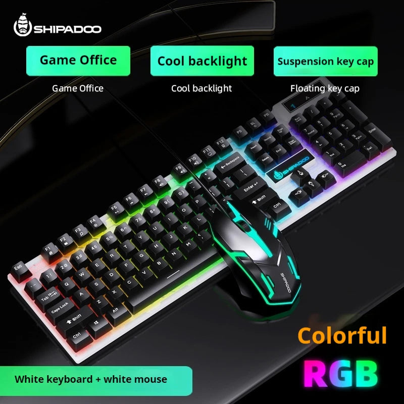 Shipadoo Wired Backlit Gaming Keyboard Mouse Set Waterproof Luminous RGB Streamer 1.35m Cable USB for Gamer PC Laptop Office