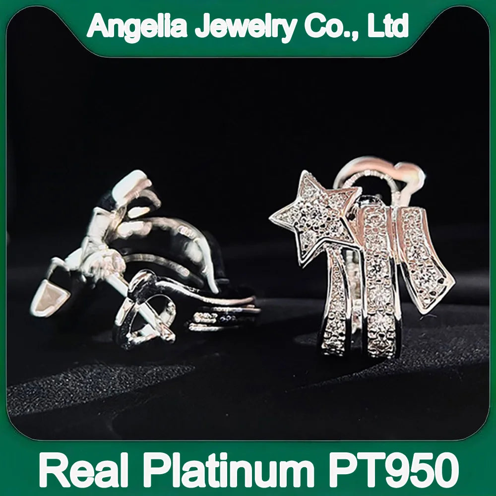 Custom Real Platinum PT950 Clip Earrings Women Engagement Anniversary Wedding Earrings Moissanite Diamond Earrings Shooting Star
