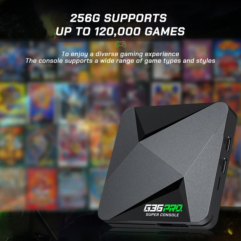 Super Console G36 Pro Retro-Videospielkonsole mit 120.000 Videospielen für PS1/GBA/MD/CPS mit Gamepad-Geschenkbox für Kinder