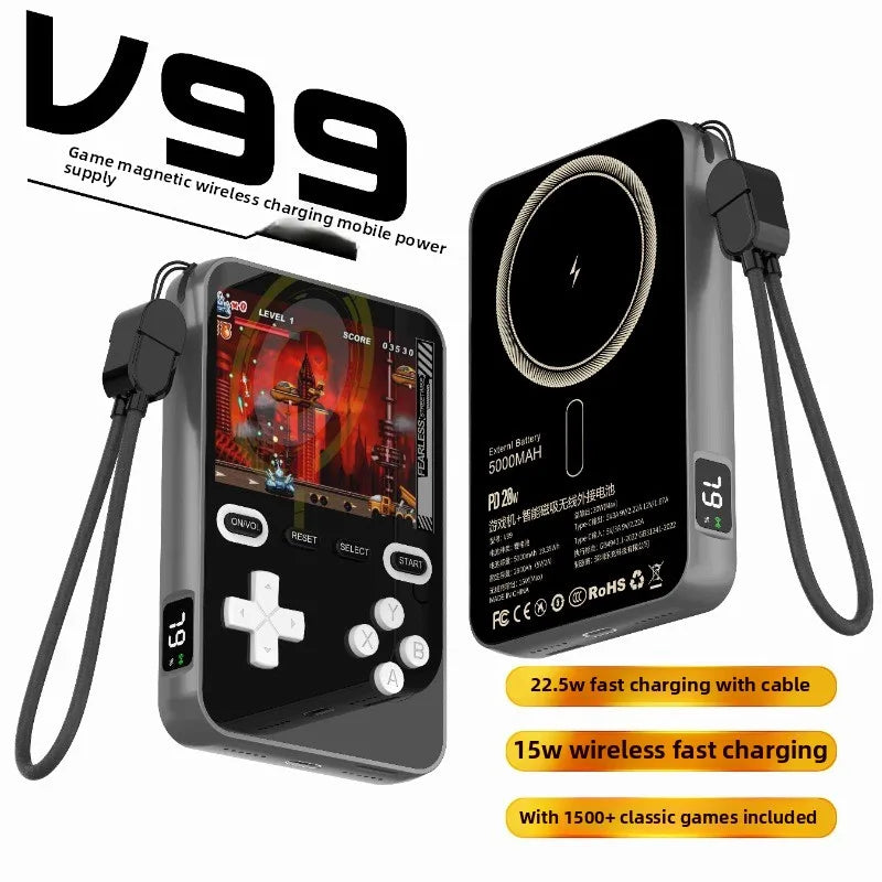 Wireless or Type-c Fast Charging 5000mAh Magnetic Absorption Mini Handheld Game Console with More Than 1500 Games
