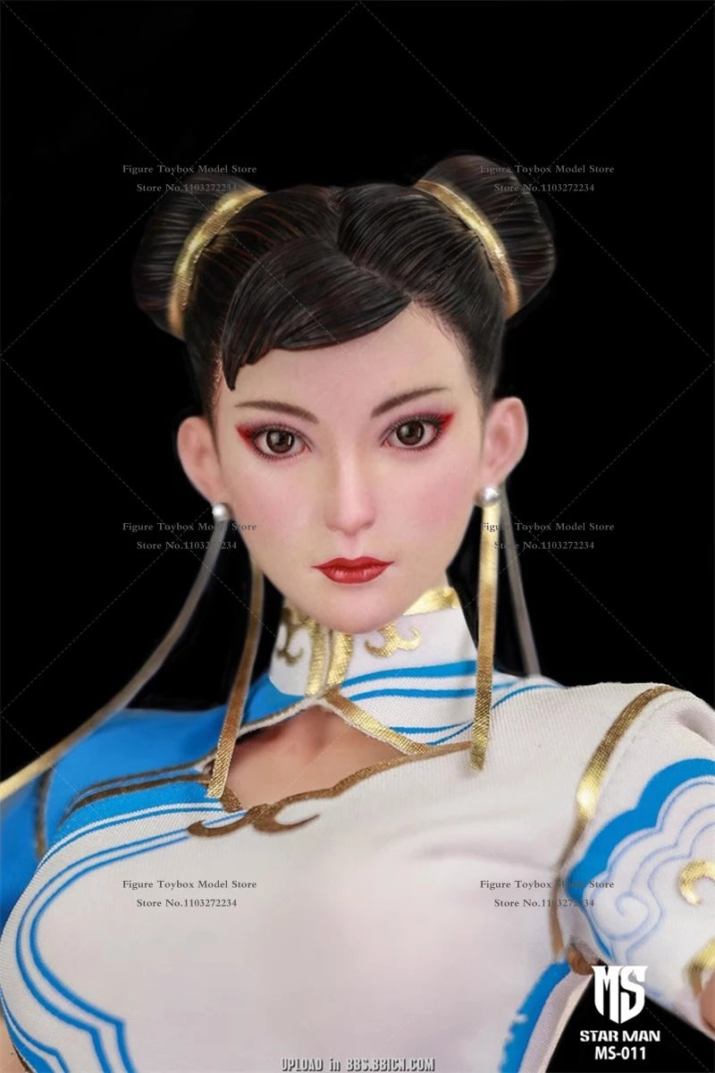 STAR MAN MS-011 1/6 Chun Li Cloth Action Figure Blue White Cloud Print Cheongsam Design 12" Female Fighter Soldier Model
