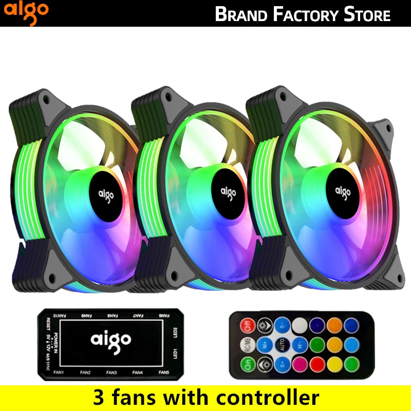 Aigo AR12 120mm PC-Computergehäuselüfter RGB-Kühlkörper Aura Sync SATA-Anschluss 12cm Kühler Argb Silent Controller Lüfterkühlung Ventilador
