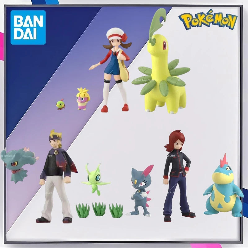 Bandai Original Scale World POKEMON Johto Region Kotone Bayleef Silver Croconaw Morty Celebi Anime Figures Toys for Kids Gift
