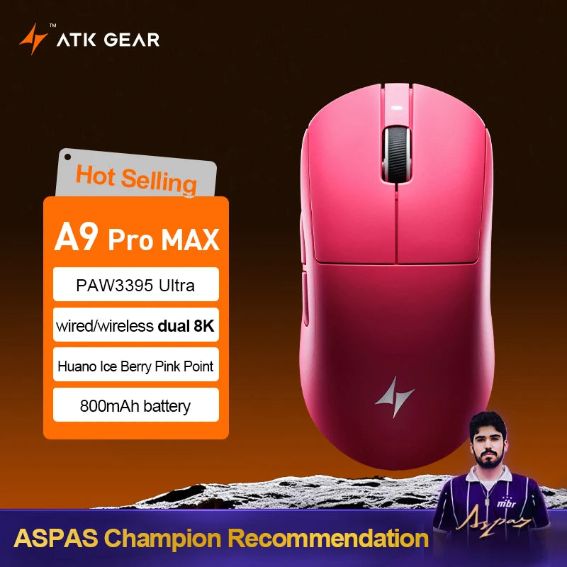 ATK Dragonfly A9 Ultra Безжична Геймърска Мишка за Е-Спортове Ултралека Трирежимна Двойна 8K Ергономична Мишка A9 Plus PAW3395/3950