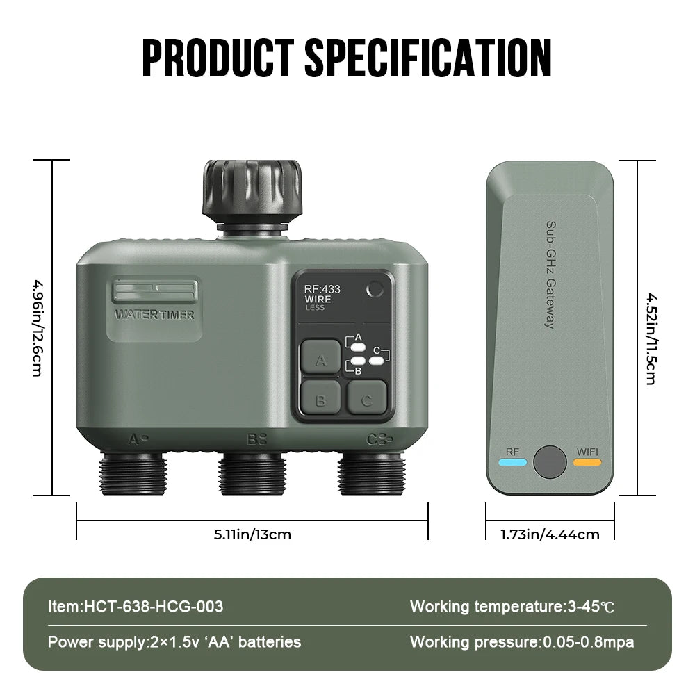 2025 Tuya Wifi+RF433 smart Garden Sprinkler Water Timer by 3 Way Rain Delay Filter Programmable Automatic Irrigation Controller