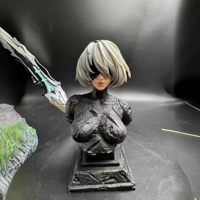 NieR:Automata Nier Battle Damaged Bust, Interchangeable Head Sculpt with Detailed Damage Effects, Collectible Gift
