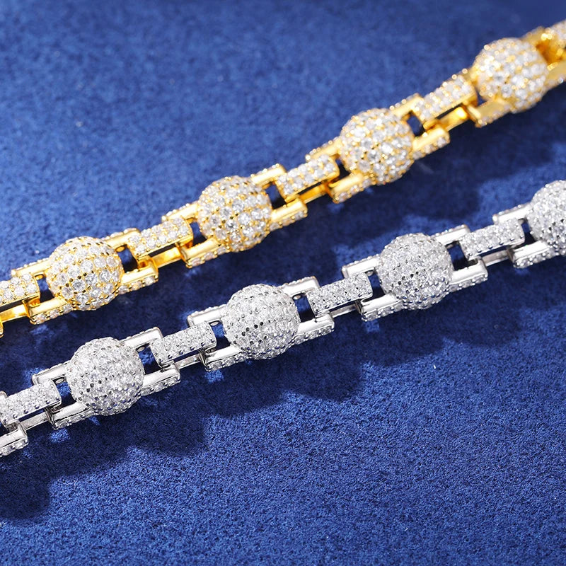 Mode S925 Iced Out Ball Bead Kette Full D VVS Moissanite Link Armband Für Frauen Hip Hop Rap Bling Schmuck Bling charms Geschenk