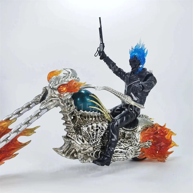 Ghost Rider with Motorcycle Figure 85th Anniversary Lighting Flame Glowing Luminous Collection Figura Model Toys Gifts 38CM