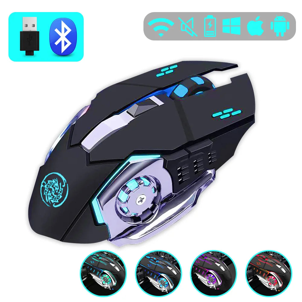 Gaming-Maus, 2,4 G Bluetooth, kabellose, wiederaufladbare Maus für Laptop, RGB-Hintergrundbeleuchtung, mechanische E-Sport-Maus für PC-Computer-Gamer