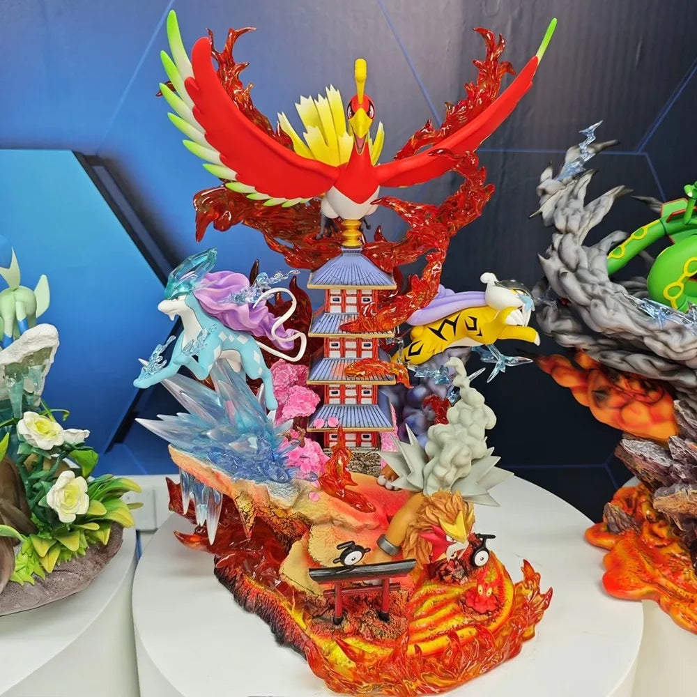38cm/14.96in Anime Pokemon Figure Raikou/Suicune/Entei/Ho-Oh Action Figures Pvc Statue Collection Model Toys for Children Gifts