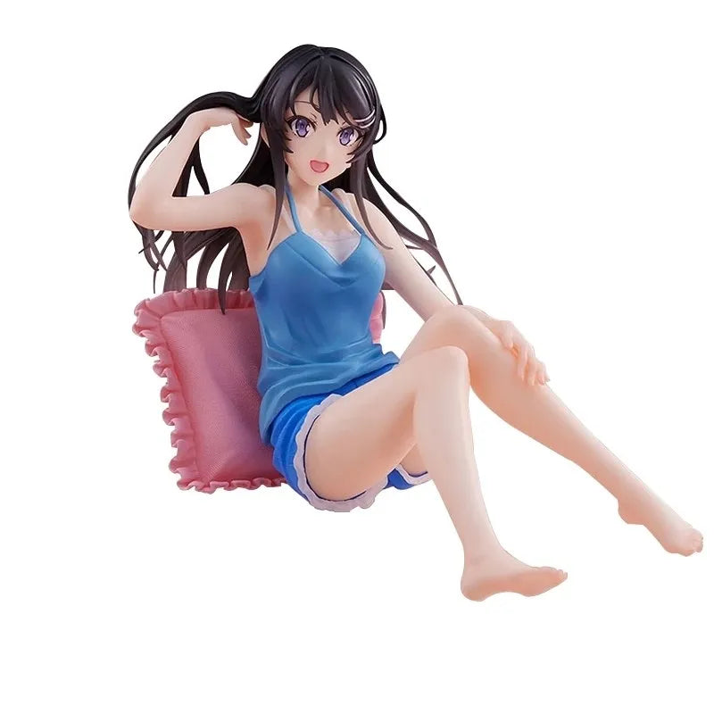 9CM Anime Figur Sakurajima Mai Blaue Hosenträger Shorts Loungewear Sitzend PVC Boxed Modell Sammlung Geschenk Ornament Dekoration