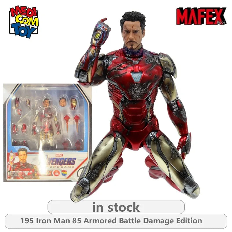 Medicom Toy Original MAFEX Avengers: Endgame Series 195 Iron Man 85 Armored Battle Damage Edition Anime Action Figure Model Toys