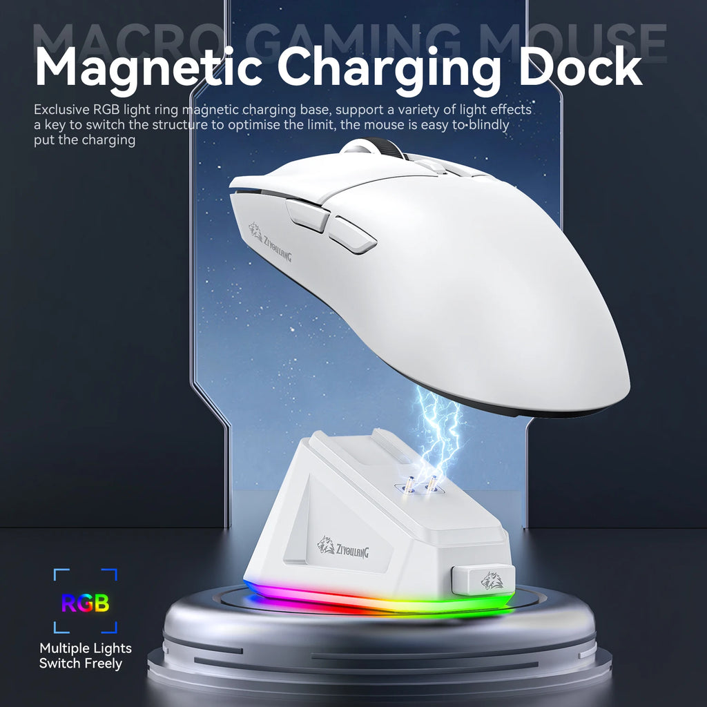 ZIYOULANG X2 Wireless Gaming Mouse 24000DPI PAW3311, RGB Magnetic Charger, Tri-Mode, Macro Driver, Lightweight 59g, Ergonomic