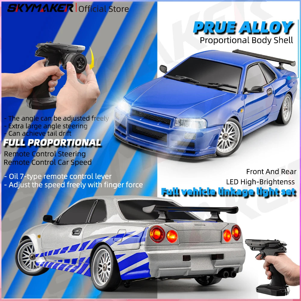 Skymaker LDRC 1/18 RC Drift Car LD1899 GTR-Modus R34 2,4 GHz RWD mit Gyroskop On-Road-Legierung Karosserie Rennwagen für Jungen Geschenke