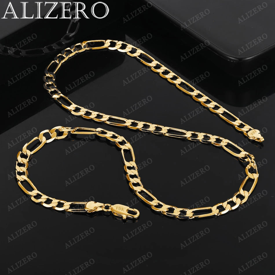 ALIZERO 18K Gold Halskette 16/18/20/22/24/26/28/30 Zoll 6mm Figaro Kette Halsketten Für Männer Frauen Edlen Schmuck Zubehör