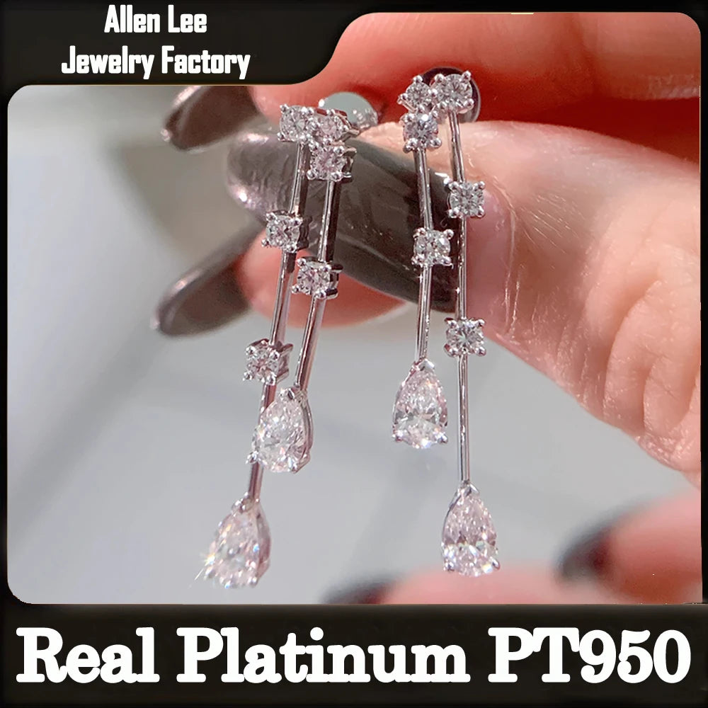 Custom Real Platinum PT950 Stud Earrings Women Engagement Anniversary Wedding Water Drop Moissanite Diamond Drop Earrings