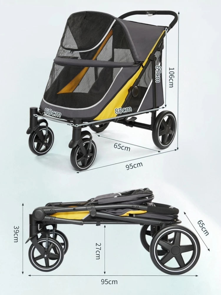 60kg Heavy-Duty Foldable Pet Stroller for Large Dogs & Cats, All-in-One Design with Rain Cover