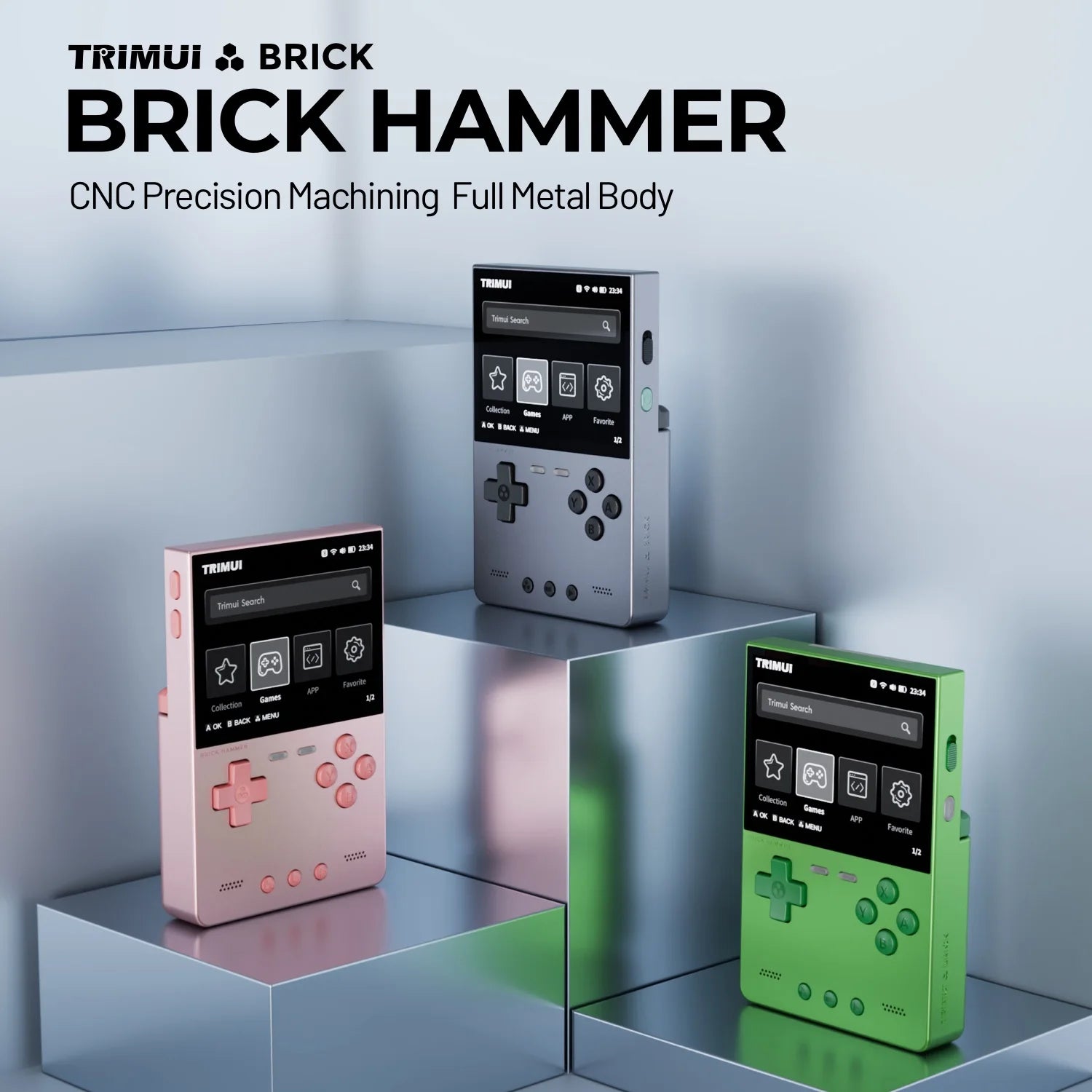 TRIMUI BRICK Hammer Handheld Game Console CNC Aluminum Alloy 3.2''IPS Screen A133P Linux OS LED Lighting Free Keycap Palyer Gift