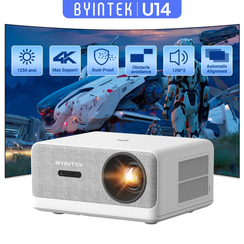BYINTEK LOVE U14 Full HD 1080P Projector 4K  Smart Bluetooth WiFi 6 Supported 1250ANSI Auto Focus Home Theater Cinema Projectors