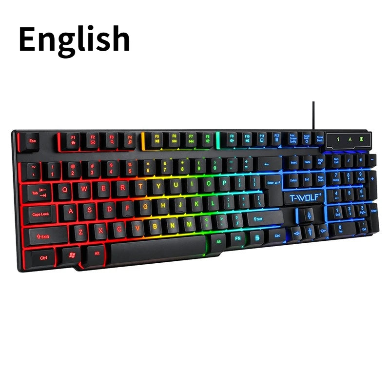 TF200 Wired Keyboard Mouse Combos 104 Keys RGB Blacklight Multi-function USB Gaming Keyboard English Russian for Game Office