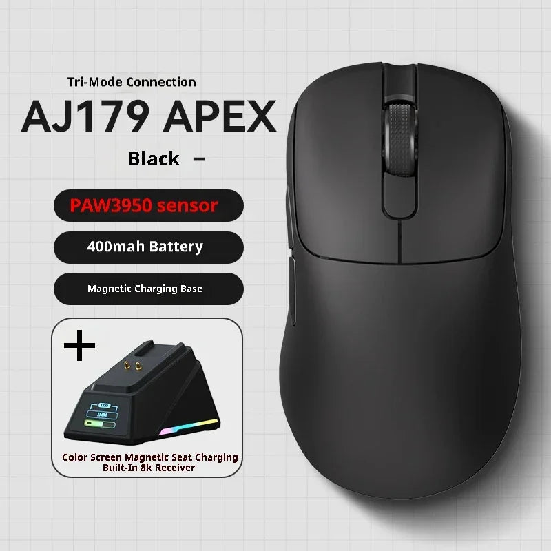 AJAZZ AJ179 Apex Wireless Three-mode Gaming Mouse PAW3395 Sensor 26kPDI Manual Engineering Wired Lightweight Mouse Accessories