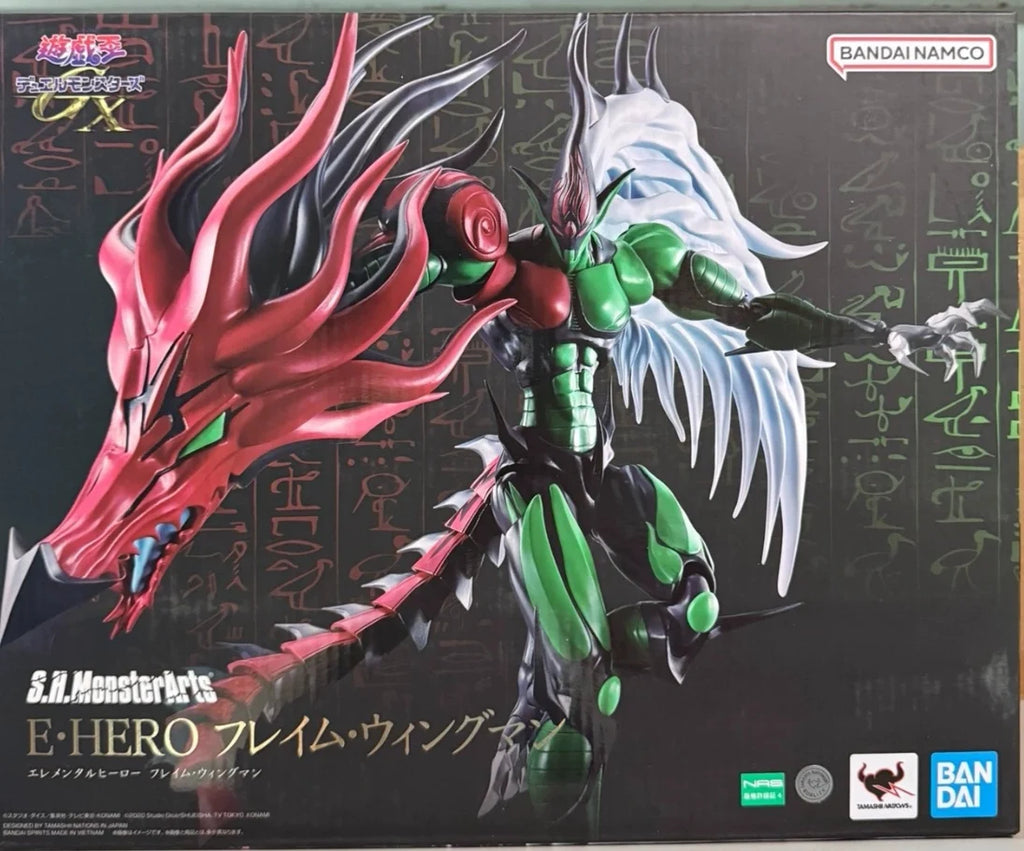 【In Stock】 Bandai Original S.H.MonsterArts Elemental HERO Flame Wingman Figure Finished Model kit  Anime full Action Toy Gift