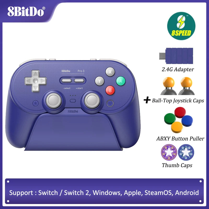 8BitDo - Pro 3 Bluetooth Controller for Switch 1/2 Windows, Apple, with TMR Joysticks, Switchable Triggers, Swappable Button