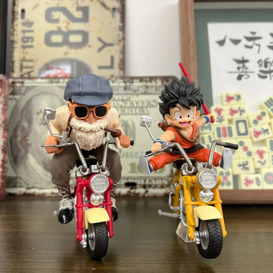 HOT 13cm Dragon Ball Z Anime Figure Son Goku Master Roshi Locomotives PVC Action Kame Sennin Motorcycle Toys for Children gitfs
