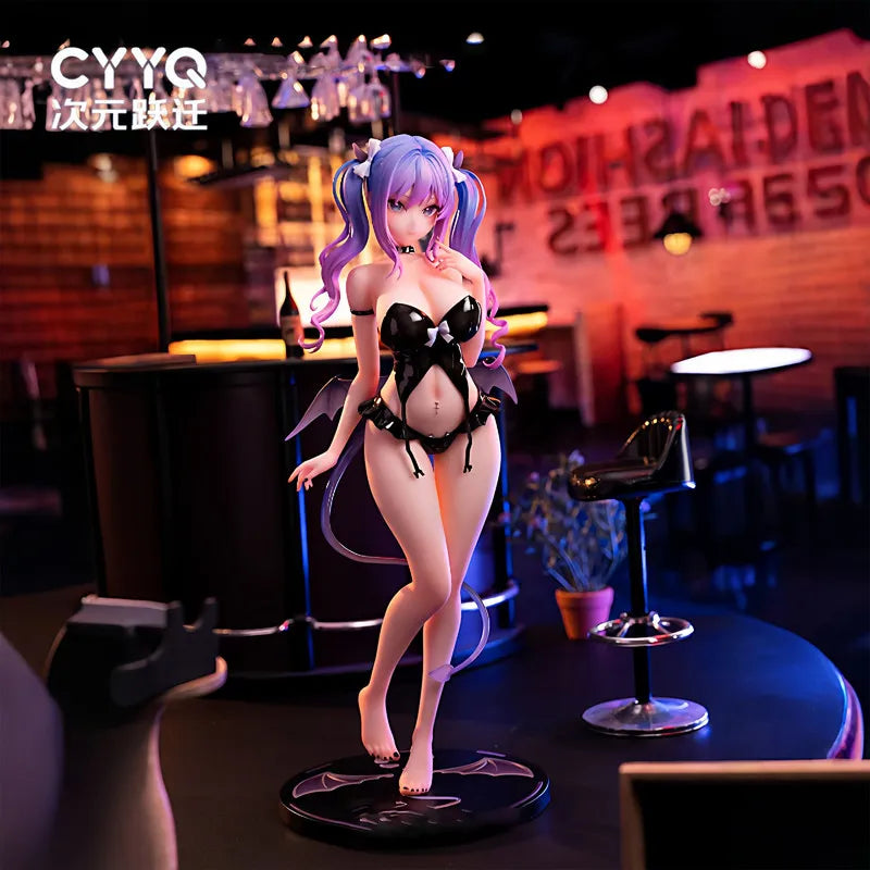 CYYQ Glowing Anime Succubus Girl Figure Twintail Purple Hair Statue Desktop PC Case Decor Collectible Gift For Anime Enthusiasts
