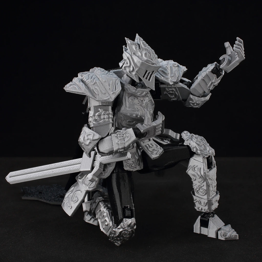 9L3D Lucky13 Silver Armor Knight Action Figure Dummy13 with TripleWeapon T13 Multi-Jointed 3D Printed Collectible Toy Titan13
