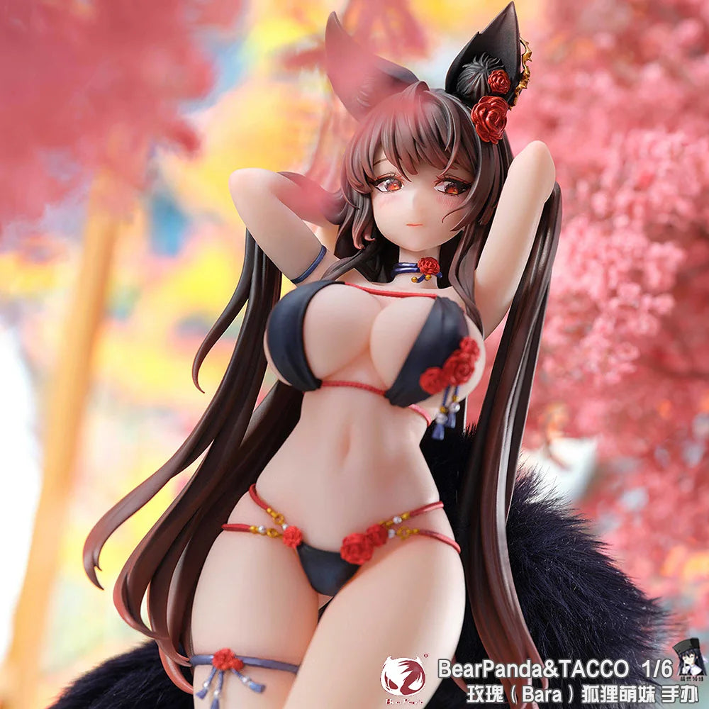 Bearpanda&Tacco Rose Bara Fox Girl 1/6 Scale Anime Figure With Plush Tail Standing Pose Collectible Model Pvc Statue Toys
