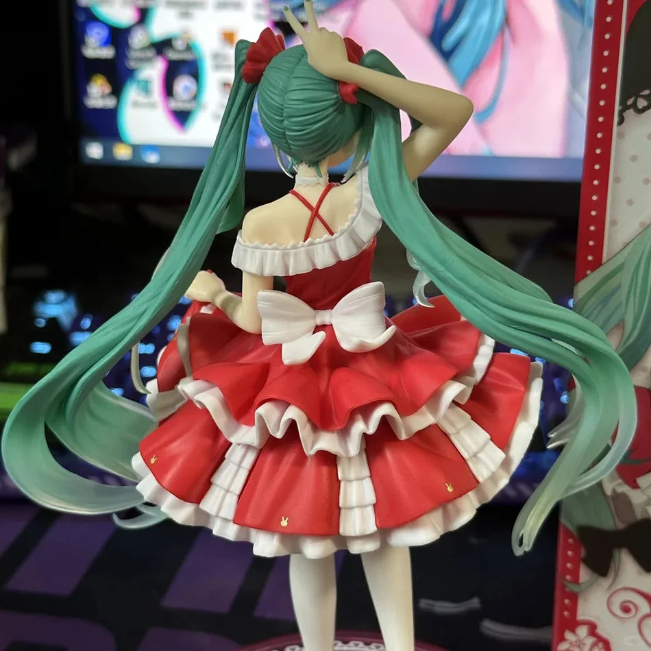 New 20cm Anime Hatsune Miku Figure Sexy Character Ornaments white pink chair Kawaii Car Decoration Collectible Model gift