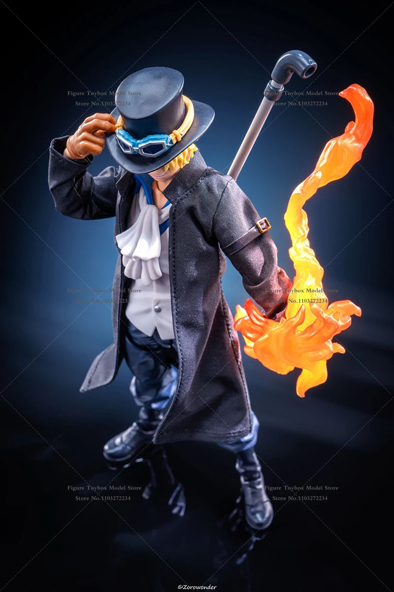 1/12 One Piece Anime Boy Sabo Black Long Windbreaker Coat Clothes Accessory Toys For 6" Shf Man Soldier Body Diy Decoration
