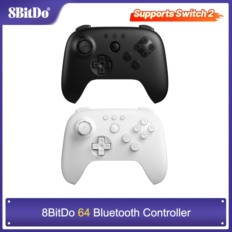 8BitDo 64 Bluetooth Controller with Hall Effect Joysticks for Analogue 3D, Nintendo Switch, Switch 2, Windows and Android, PC