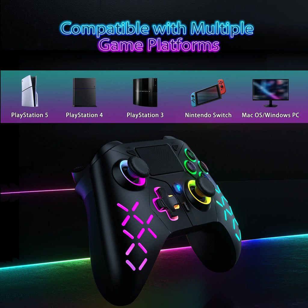 For Ps5 Controller For Ps5/Ps4/Ps3/Pc/Switch Gamepads consolas With Rgb Light/Turbo Function/Dual Vibration/3.5mm Joystick