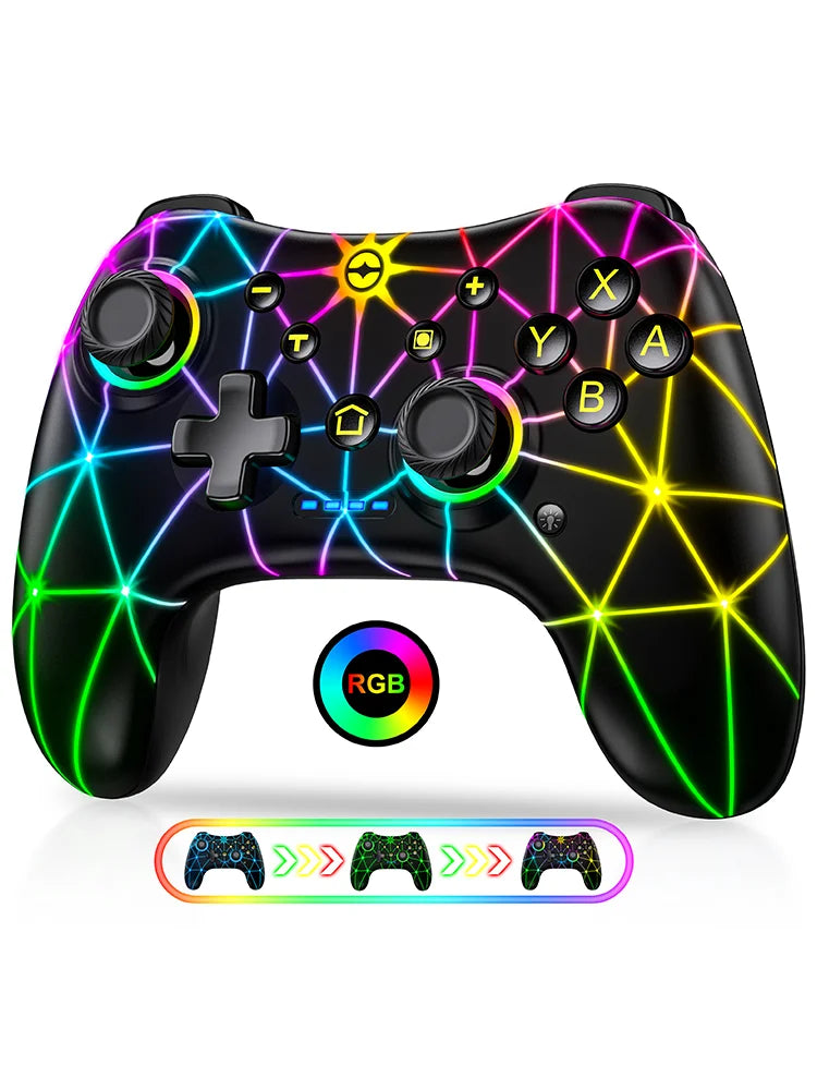 DinoFire Wireless Controller RGB For Nintendo Switch OLED / Lite Multi-function Pro Gamepad with 800Mah Battery Turbo Function