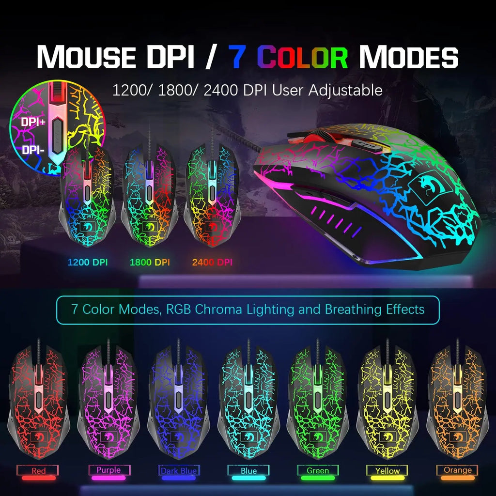 MANBASNAKE T11 Kabelgebundene Gaming-Tastatur und Maus-Headset-Kombination, Kabelgebundene Tastatur mit Regenbogen-LED-Hintergrundbeleuchtung
