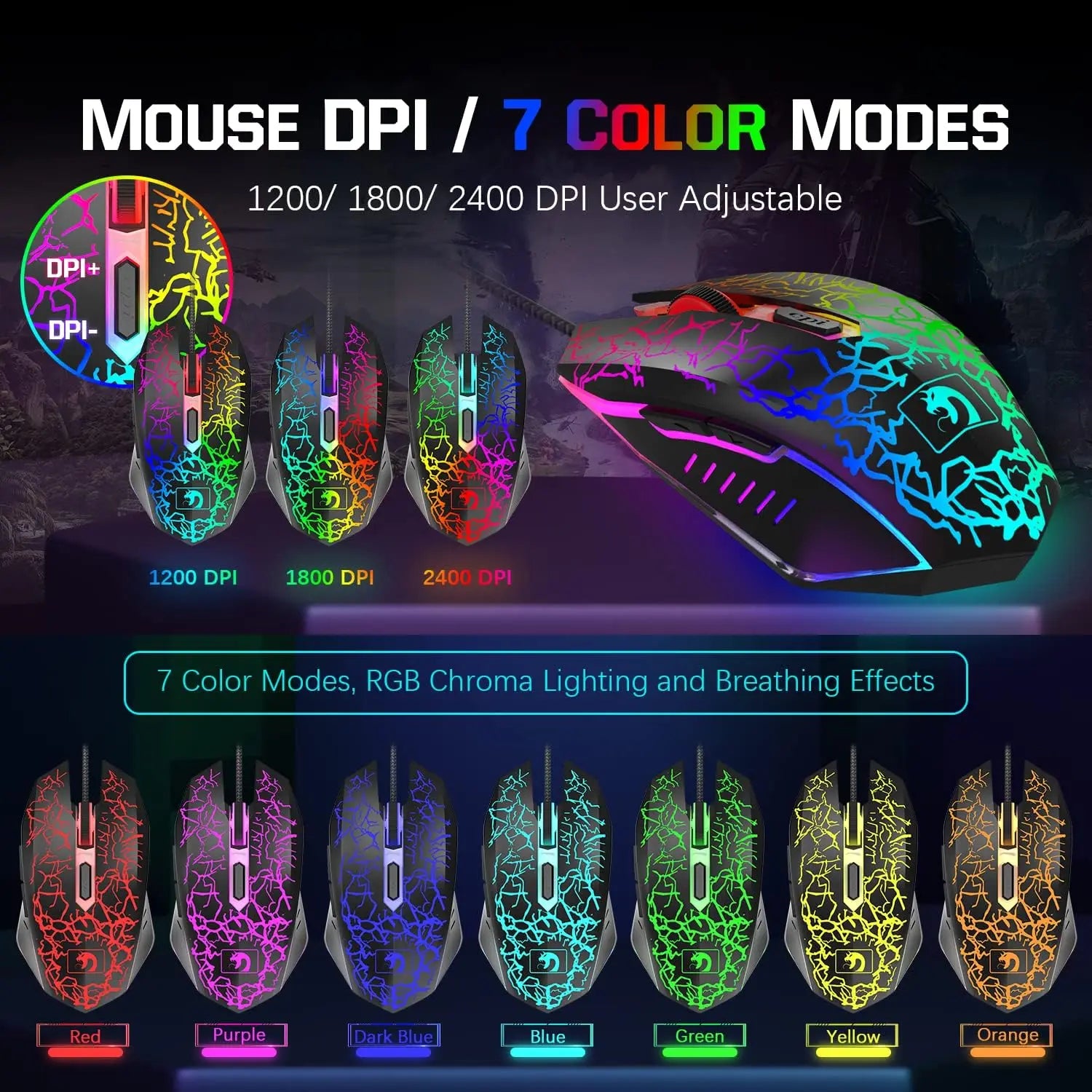 MANBASNAKE T11 Kabelgebundene Gaming-Tastatur und Maus-Headset-Kombination, Kabelgebundene Tastatur mit Regenbogen-LED-Hintergrundbeleuchtung
