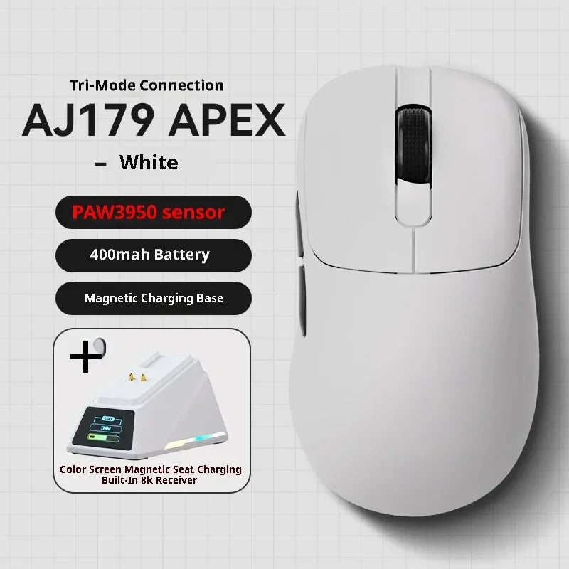 AJAZZ AJ179 Apex Wireless Three-mode Gaming Mouse PAW3395 Sensor 26kPDI Manual Engineering Wired Lightweight Mouse Accessories