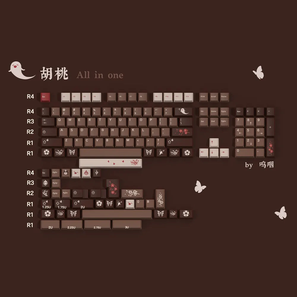 Walnut Color Keycap Original Design Cherry Profile PBT 140 Keys/Sets DYE Sub ANSI Layout For Outemu Kailh TTC Cherry MX Switch