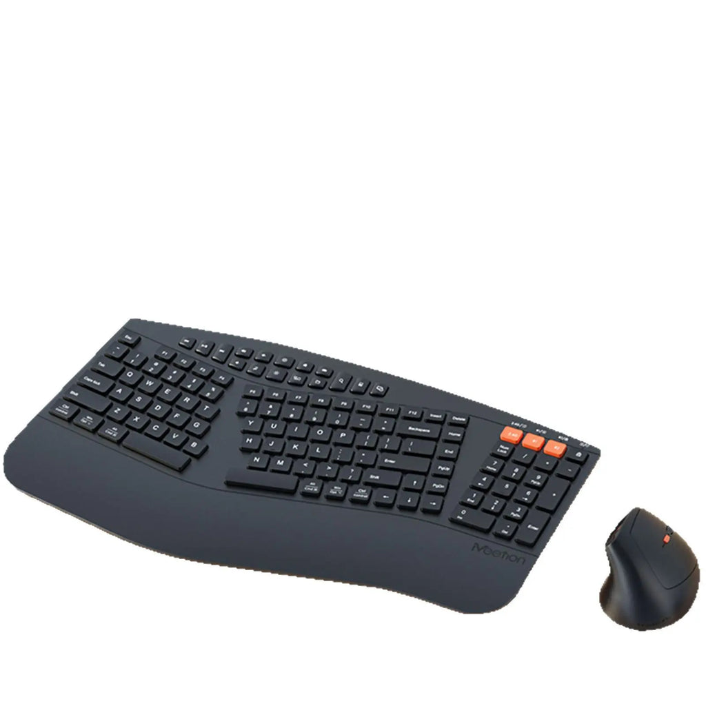 Ergonomische kabellose Tastatur-Maus-Kombination mit Handballenauflage, 2,4-G-Bluetooth-Dualmodus, leisem Klicken, Multimedia-Tasten für Büro/Zuhause