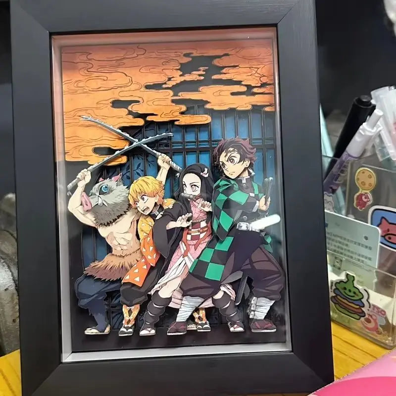 New Goods Anime Demon Slayer Kamado Tanjirou Kanroji Mitsuri Cosplay 3d Stereograph Cartoon Layout Photo Frame Decorative Gifts