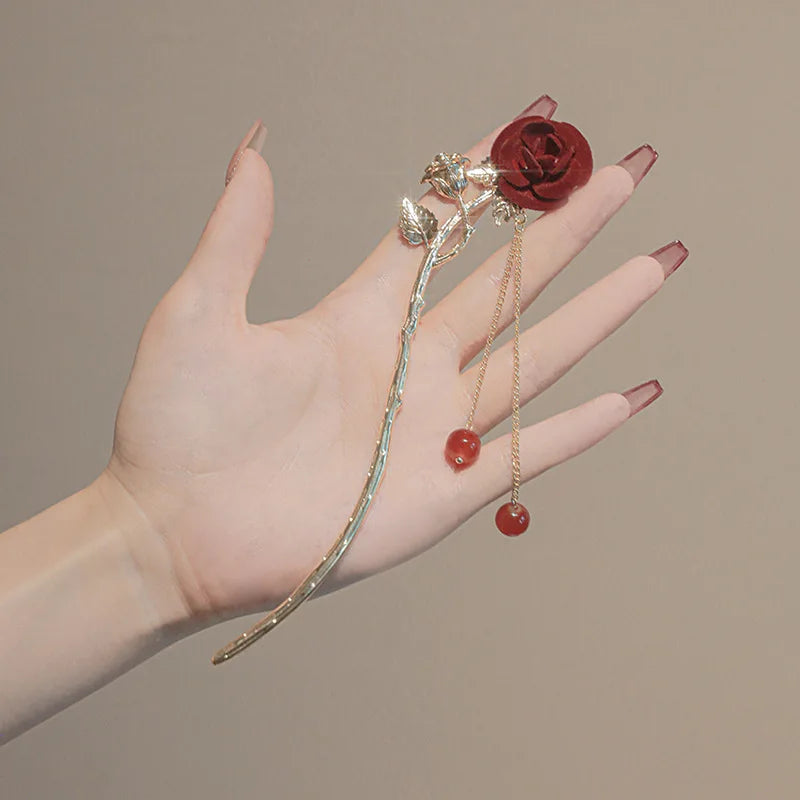 Vintage Rose Pearl Hairsticks for Women New Chinese Style Hairpin Fashion Hairpin Hair Clasp Charms Flower Hair Accessories